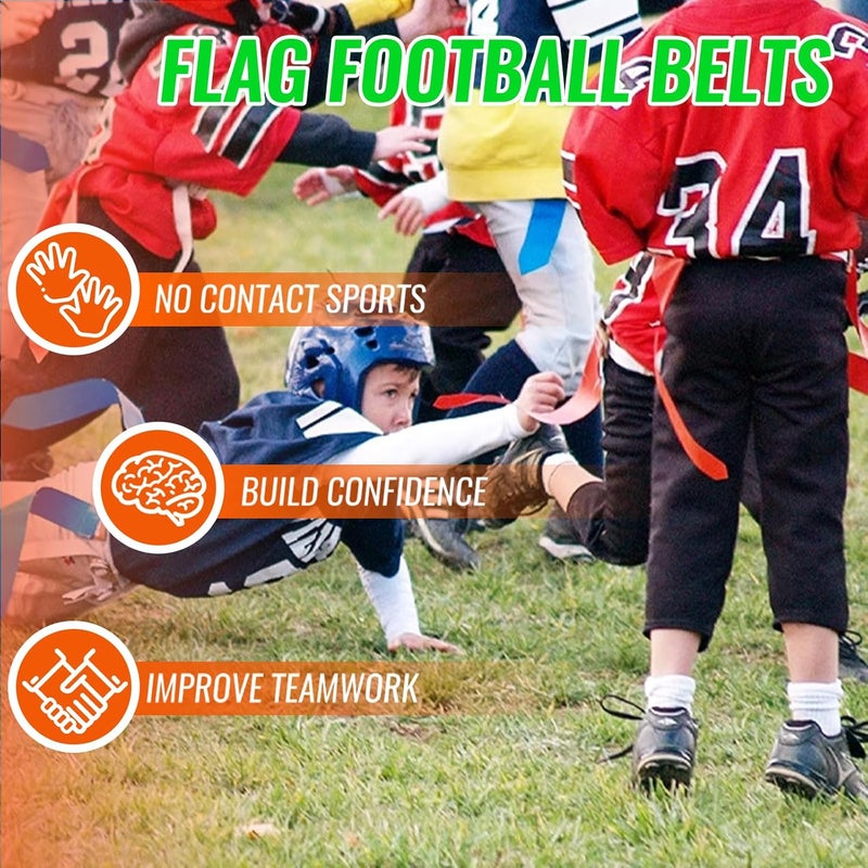 CIYOJA Glow in the Dark Flag Football Belts Set: 4 Adjustable Belts 12 Football Flags, Easy Tear-Away Design, Football Gear for Kid Youth Adult, Perfect for Camping Yard Beach Games, Glow Party Accessories - Image 3